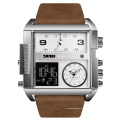 SKMEI 1391 Moda masculina relógio de pulso de quartzo à prova d&#39;água relógios com pulseira de couro marca de luxo casual quadrado digital relogio masculino